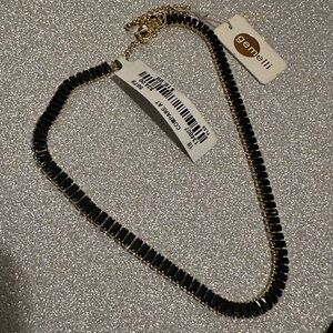 Gemelli Baguette Black Stone Tennis Gold Necklace- NWT